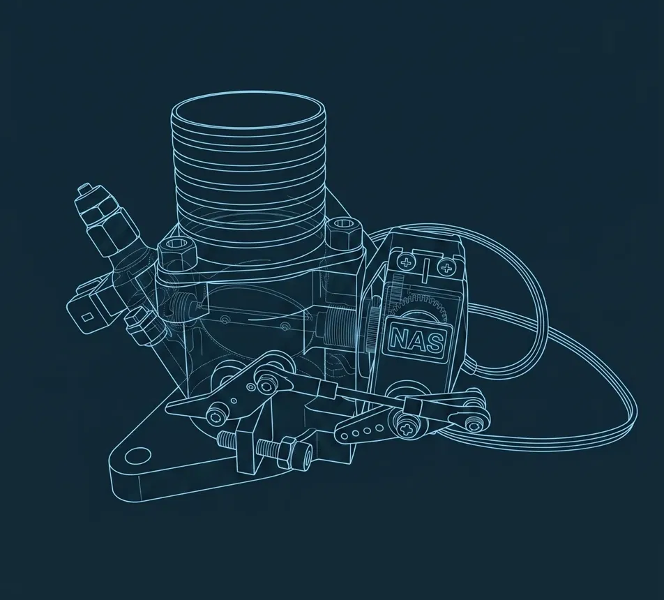 EFI throttle body — technical wireframe blueprint